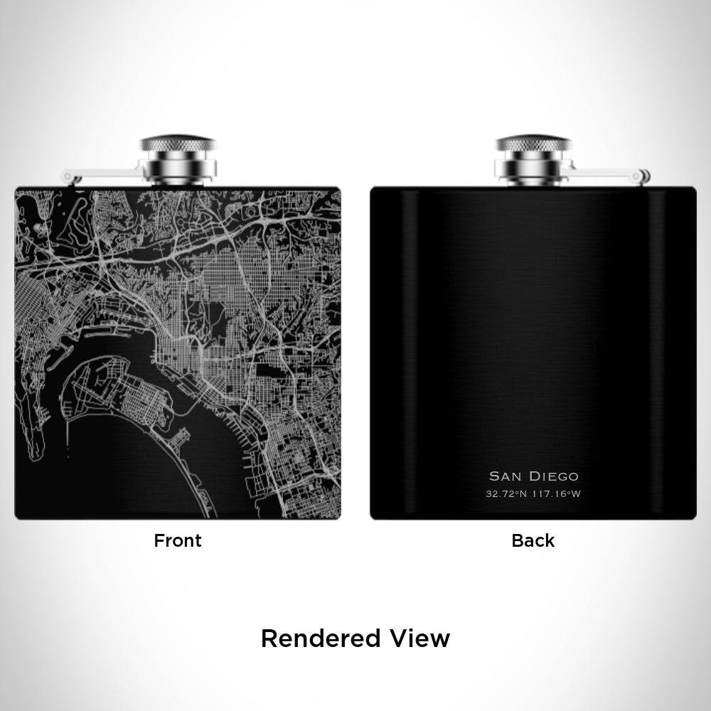 San Diego - California Map Hip Flask in Matte Black