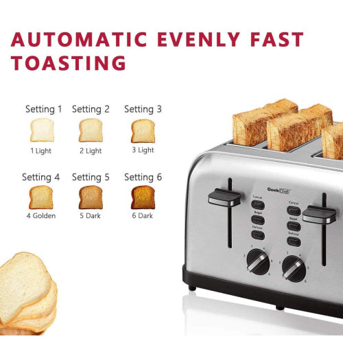 Toaster 4 Slice Geek Chef Extra Wide Slots Four Slice Toaster