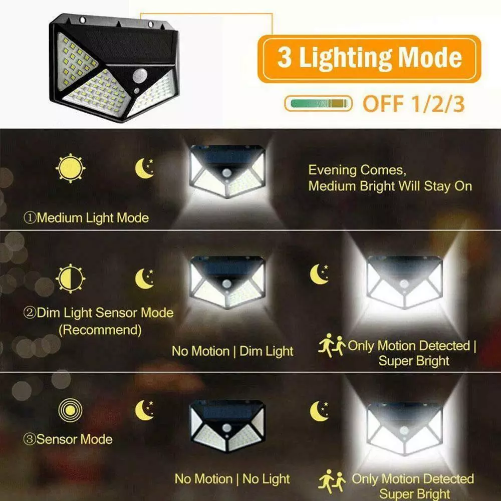 100 LED Outdoor Waterproof PIR Motion Sensor LED Solar Wall Lights