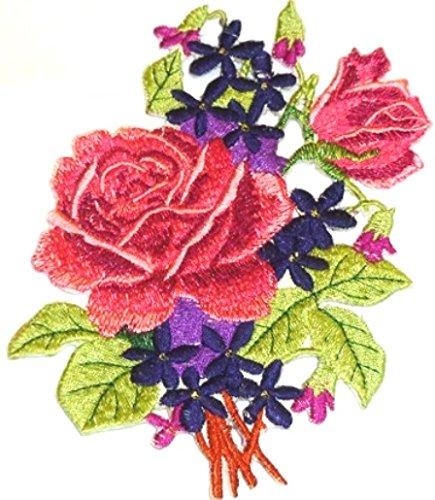 Custom Pink/Red Rose Bouquet Embroidered Iron on/Sew patch [5" 5"]