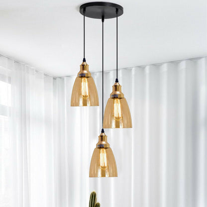 3 Outlet Industrial Retro Loft Glass Ceiling Lampshade Pendant