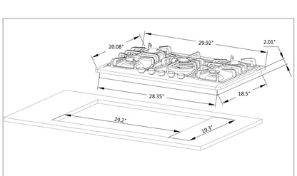 Empava 30GC21 30 in. Built-in Gas Stove Cooktop