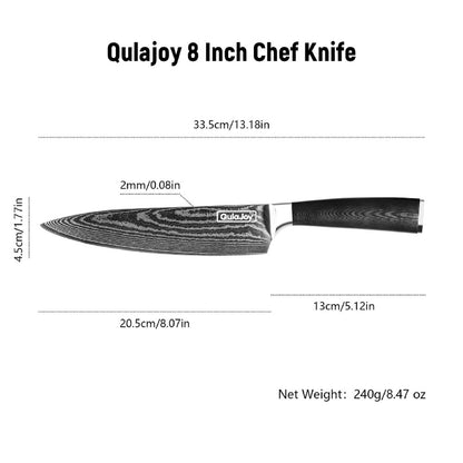 Qulajoy 8 Inch Chef Knife, Ultra Sharp Japanese Damascus VG-10 Blade,Professional Kitchen Knife With Ergonomic G10 Handle And Sheath