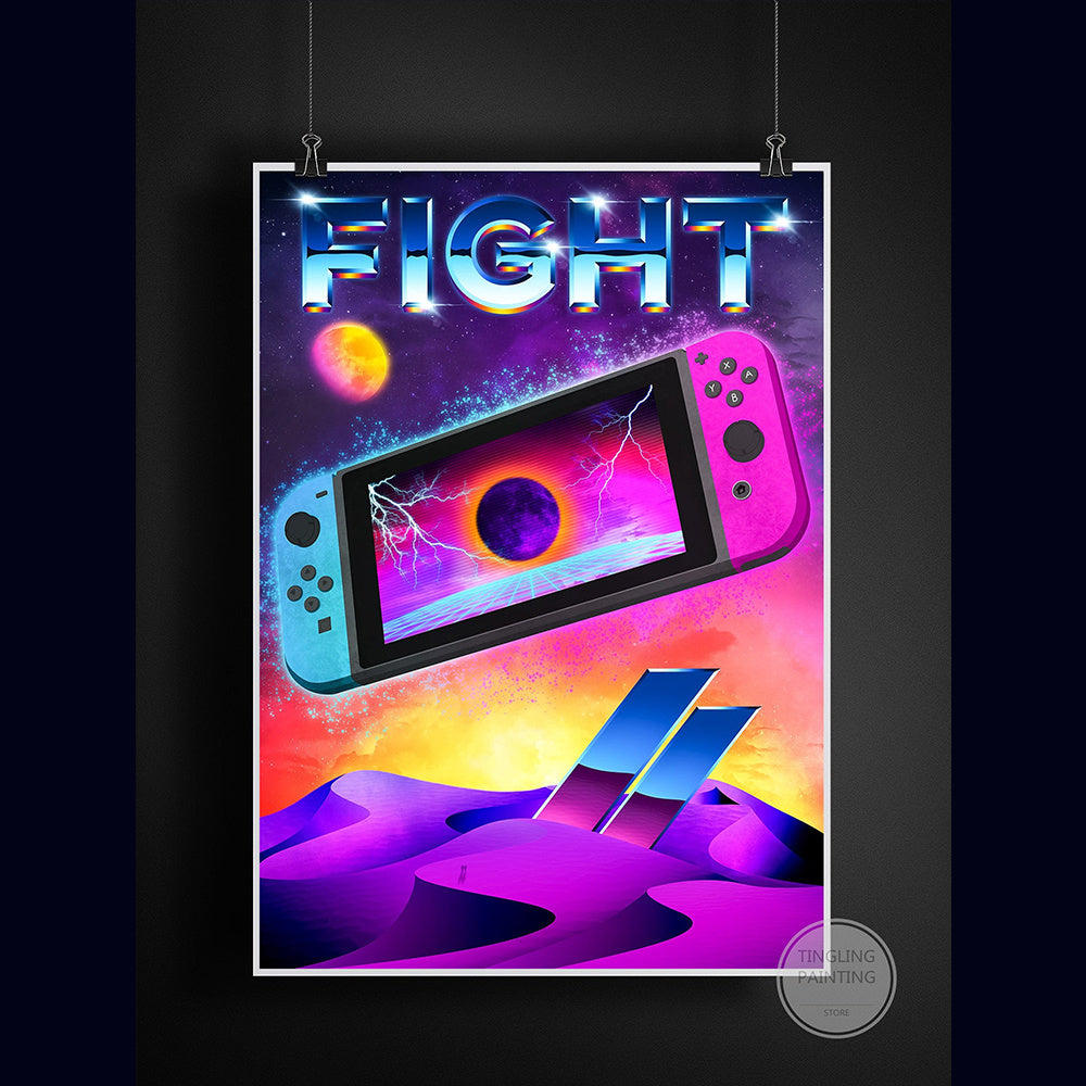 Retro Neon Game Poster Canvas Painting