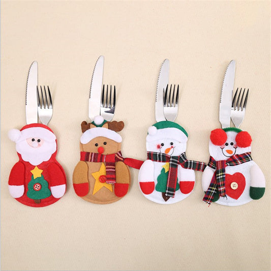 Christmas Decoration Restaurant Hotel Layout Pocket Fork Knife Cutlery Holder Santa Claus Fork Knife Gloves Bag Table Decor