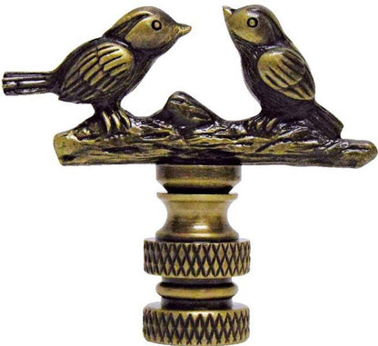 Songbirds Lamp Finial Antique Brass Metal 1.75"h