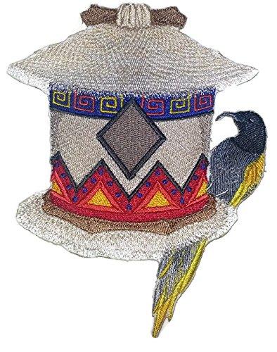 African Birdhouse with Golden Winged Sunbird Embroidered Iron on Patch