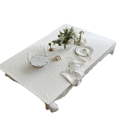 French White Phoenix Tail Flower Anemone Lace Tablecloth