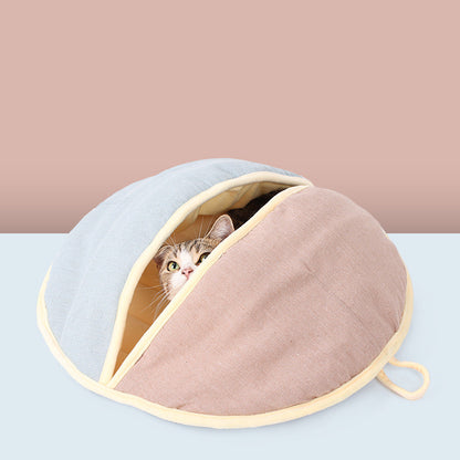 Round Fan Cotton And Linen Wool Warm Semi Enclosed Pet Nest For Cat Small Dog