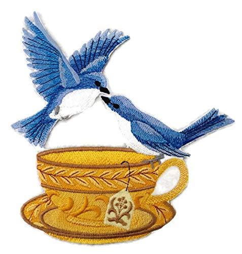 Birds Kingdom[Bluebird Tea Party] Embroidered Iron on/Sew Patch [7.8"