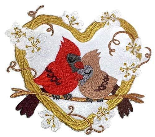 Cardinal Love Nest Embroidered Iron on/Sew Patch [6.75" X 5.9"]