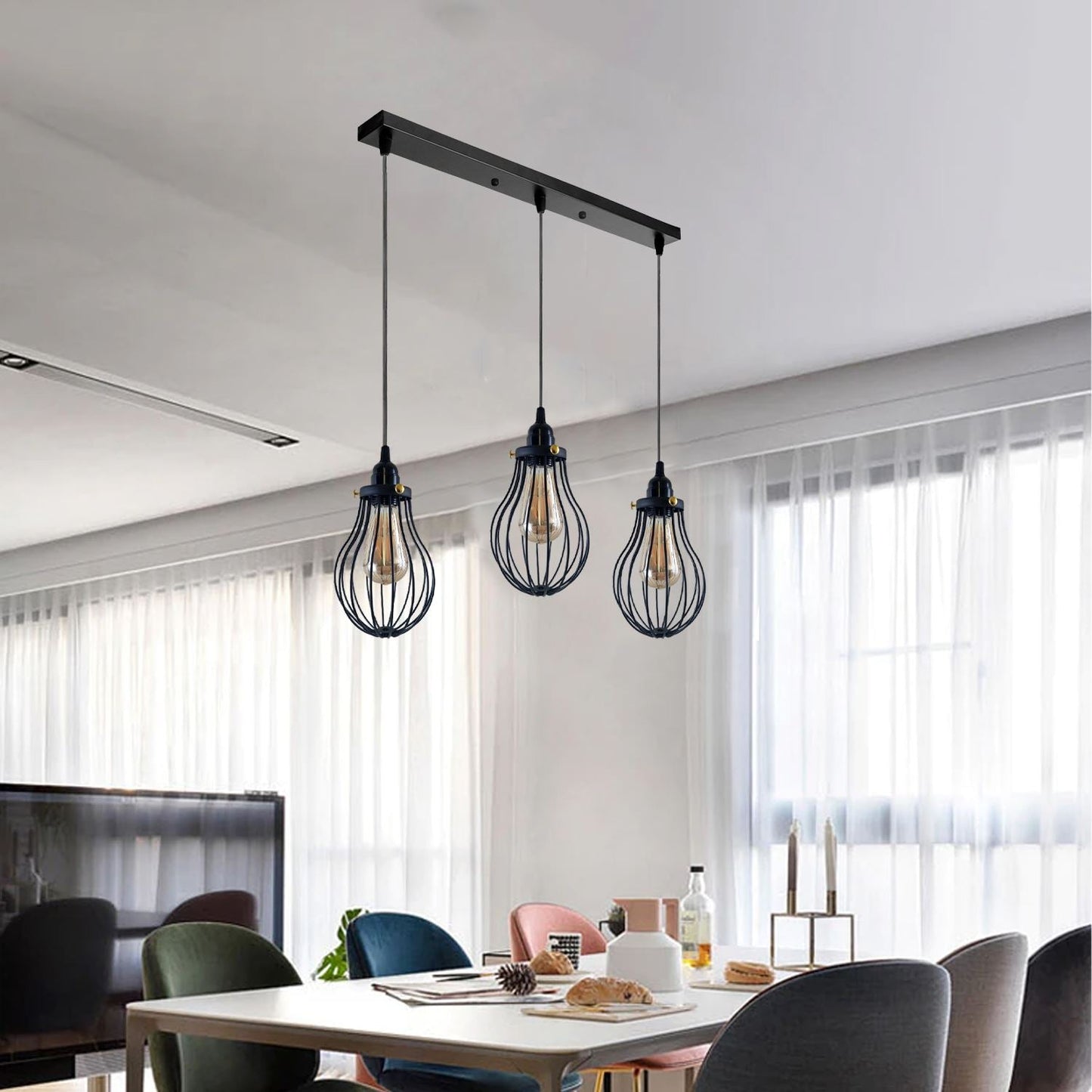 Retro Industrial Black Indoor Hanging Adjustable Pendant Light Big