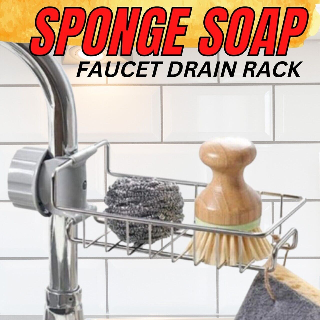 Sponge Soap Holder Rack Storage Shelf Kitchen Sink Faucet Rack Attachment Mount