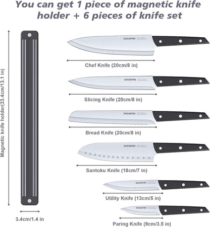 Magnetic Knife Strip With Knife Set, 6 Piece Knife Set With Knife Holder, Kitchen Knife Set With Magnetic Knife Block, 13.2inch Multipurpose Magnetic Knife Holder For Wall