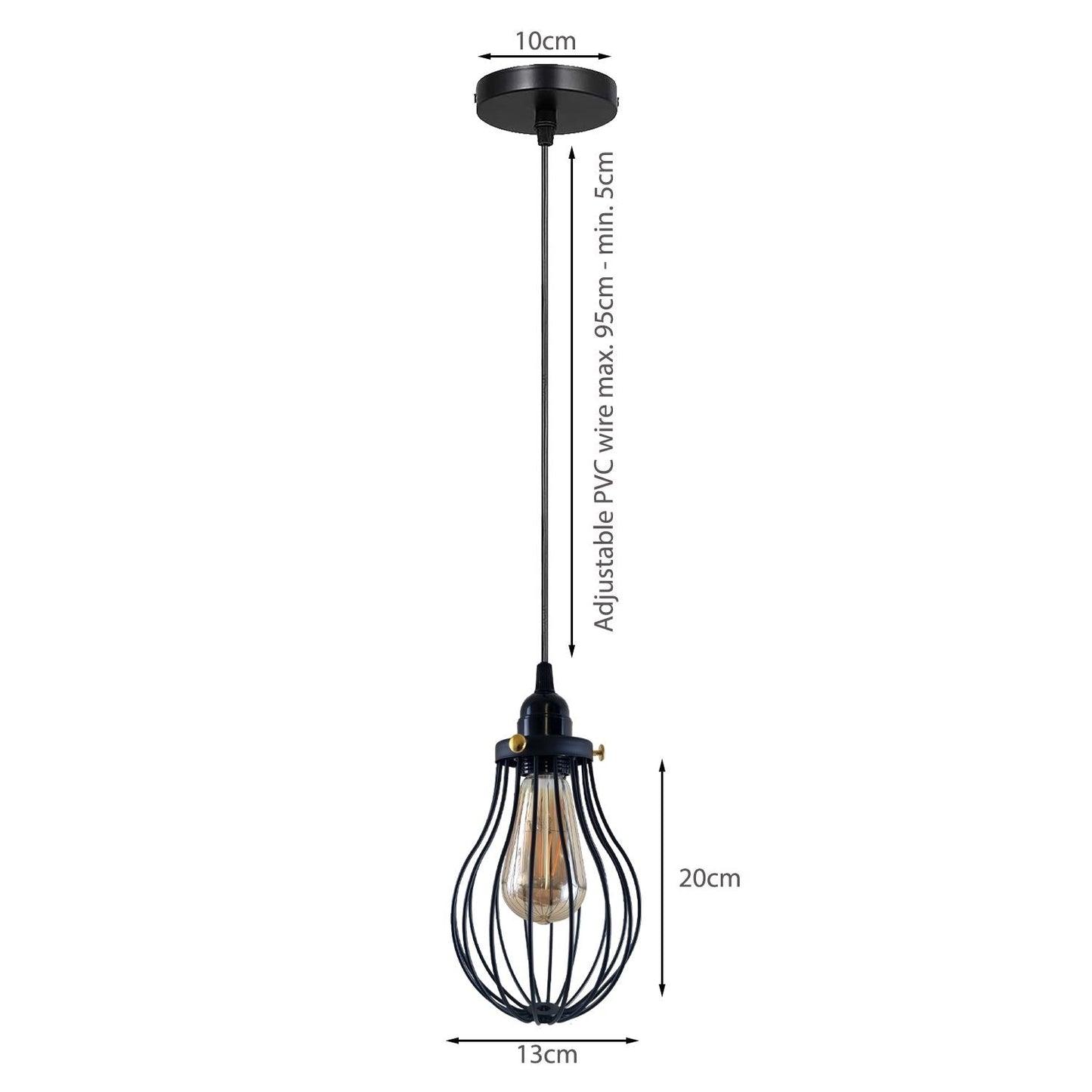 Retro Industrial Black Indoor Hanging Adjustable Pendant Light Big