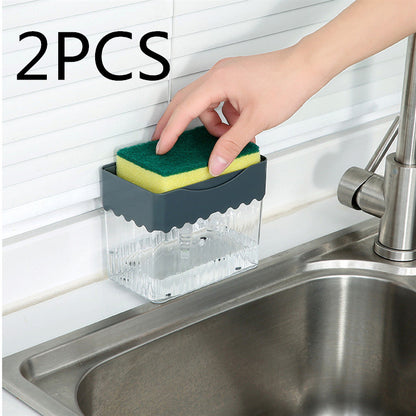 2-in-1 Soap Dispenser Sponge Caddy Push-type Liquid Box Detergent Automatic Dosing Box