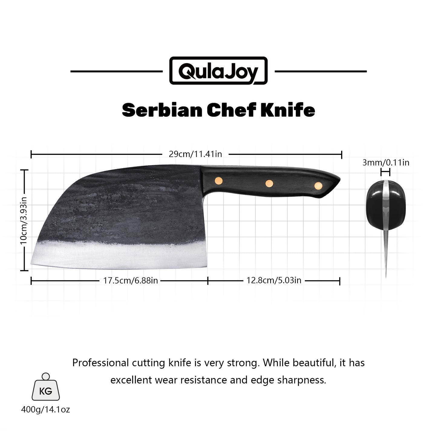 Qulajoy Serbian Chef Knife 6.7 Inch - High Carbon Steel Meat Cleaver - Professional Japanese Full Tang Hammered Cutting Knife For Kitchen Camping BBQ Outdoor