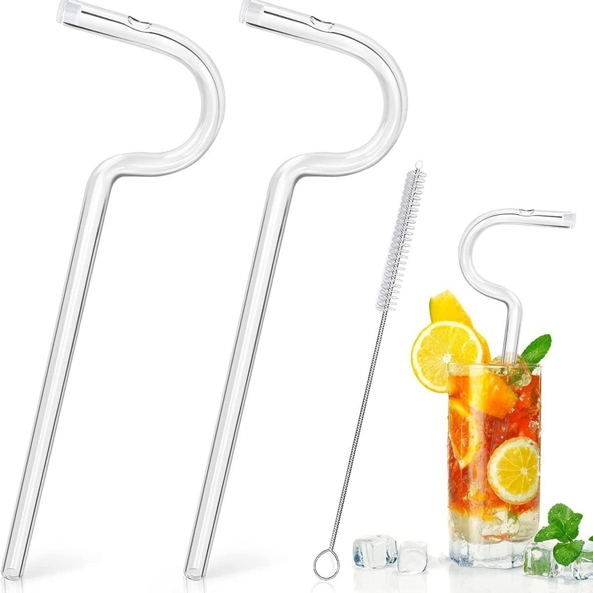 Anti Wrinkle Straw - Glass Anti-wrinkle Drinking Straws, Clear Reusable Straws With Cleaning Brush - Eco-Friendly Alternative To Plastic - Cleaning Brush Included - 2 Pack