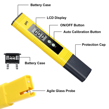 PH Meter 0.01 PH Battery Powder High Precision Water Quality EC Tester 0-14 PH Measurement Range For Aquarium Swimming Pool Digital Electric PH Meter LCD Tester Pocket Hydroponics Aquarium Water Test