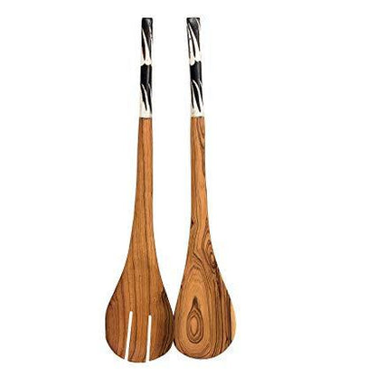 Traditional African salad servers set / Hand curved olive wood Spoon