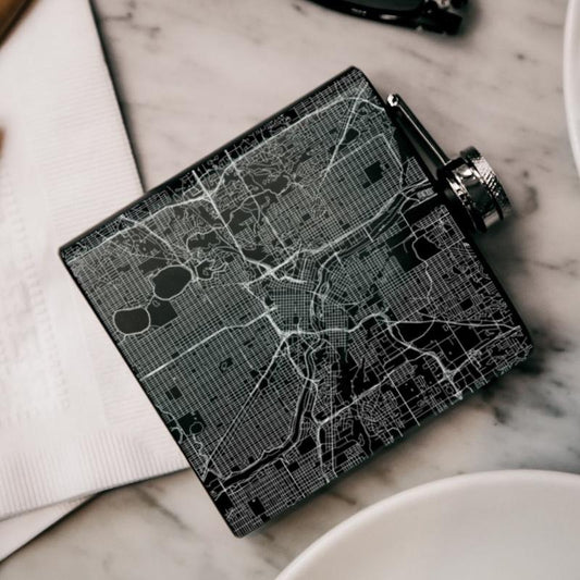 Minneapolis - Minnesota Map Hip Flask in Matte Black