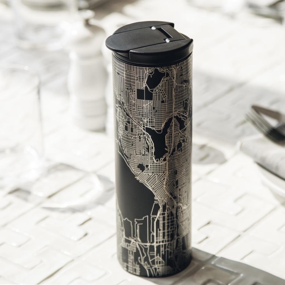 Mount Rainier - Washington Map Tumbler in Matte Black