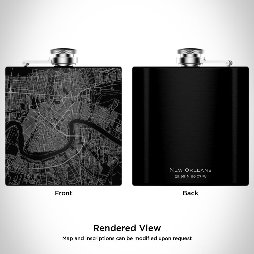 New Orleans - Louisiana Map Hip Flask in Matte Black