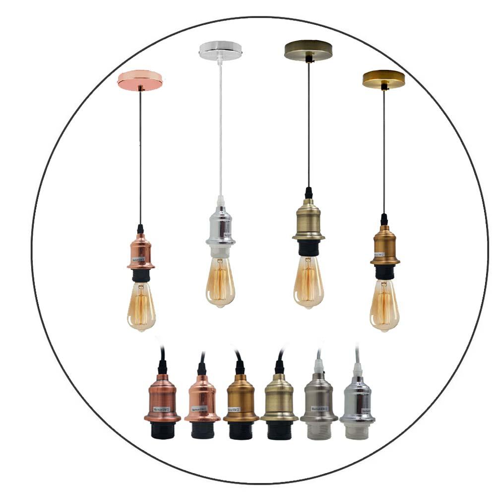 E27 Ceiling Rose Light Fitting Vintage Industrial Pendant Lamp Bulb