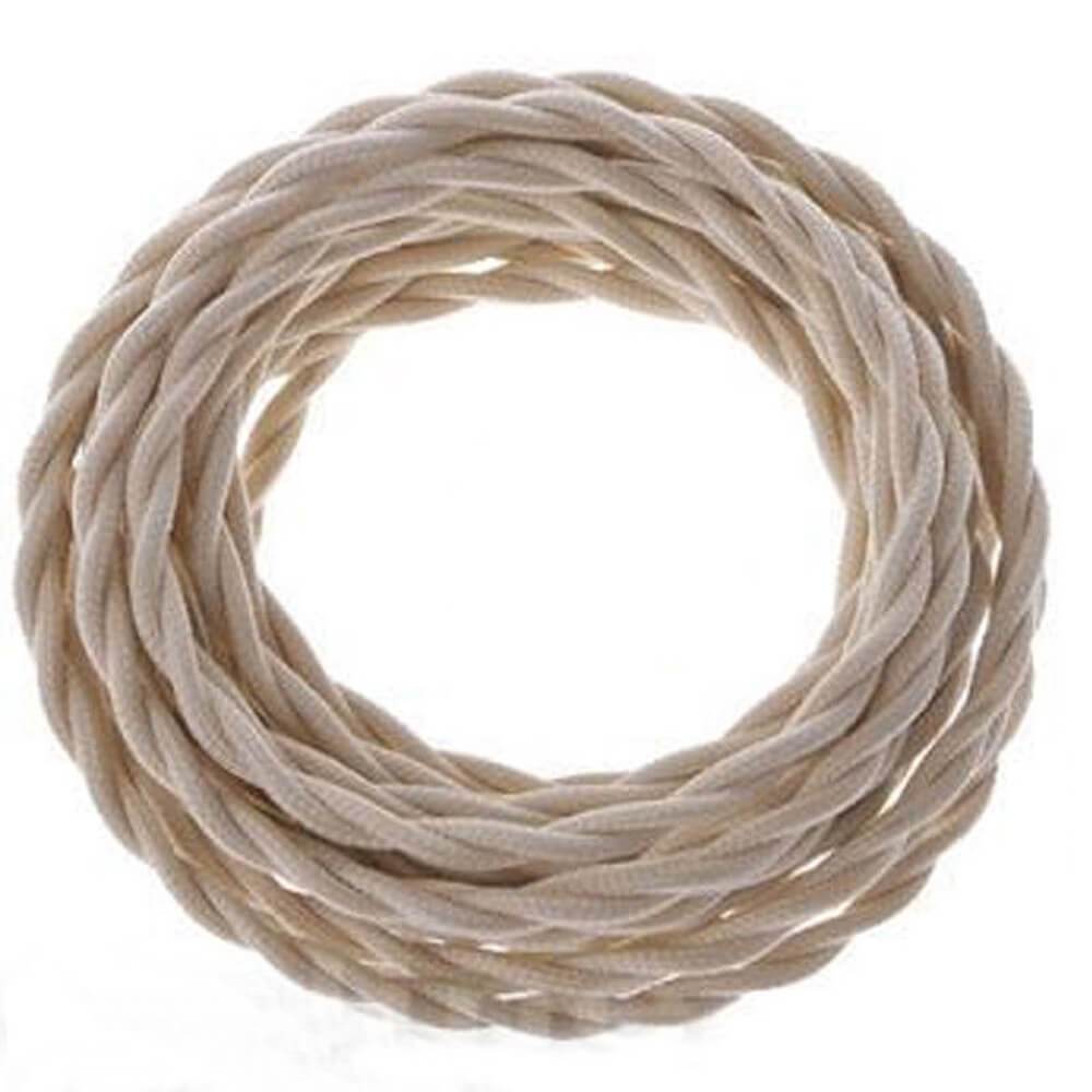 5m Cream 2 Core Twisted Lighting Electric Fabric 0.75mm Cable~3212