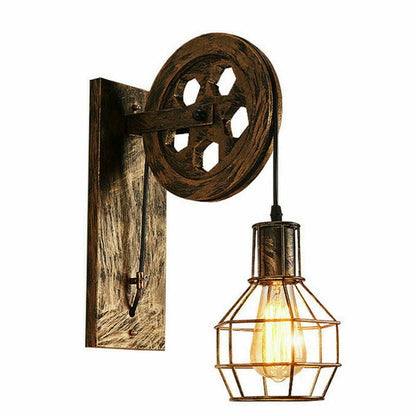 Wall Lamp Retro Wheel Light Rustic Vintage Pipe Industrial Steampunk