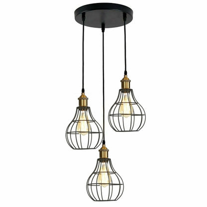 Vintage Industrial Wire Cage Style Retro Ceiling Pendant Light 3 Head