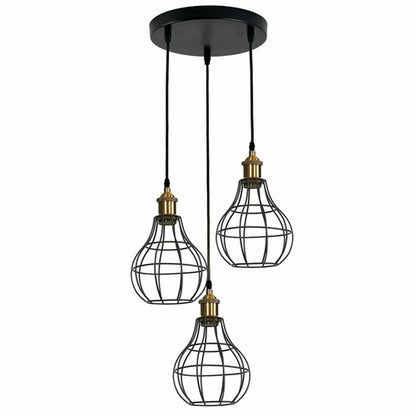 Vintage Industrial Wire Cage Style Retro Ceiling Pendant Light 3 Head