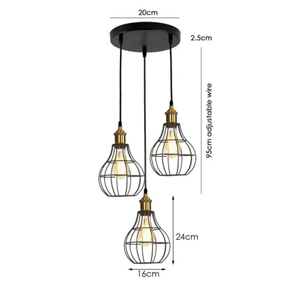 Vintage Industrial Wire Cage Style Retro Ceiling Pendant Light 3 Head