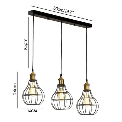 Vintage Industrial Wire Cage Style Retro Ceiling Pendant Light 3 Head