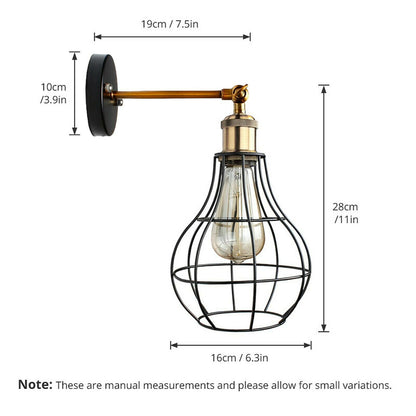 Vintage Industrial Wall Light with FREE Bulb Antique Retro Cage