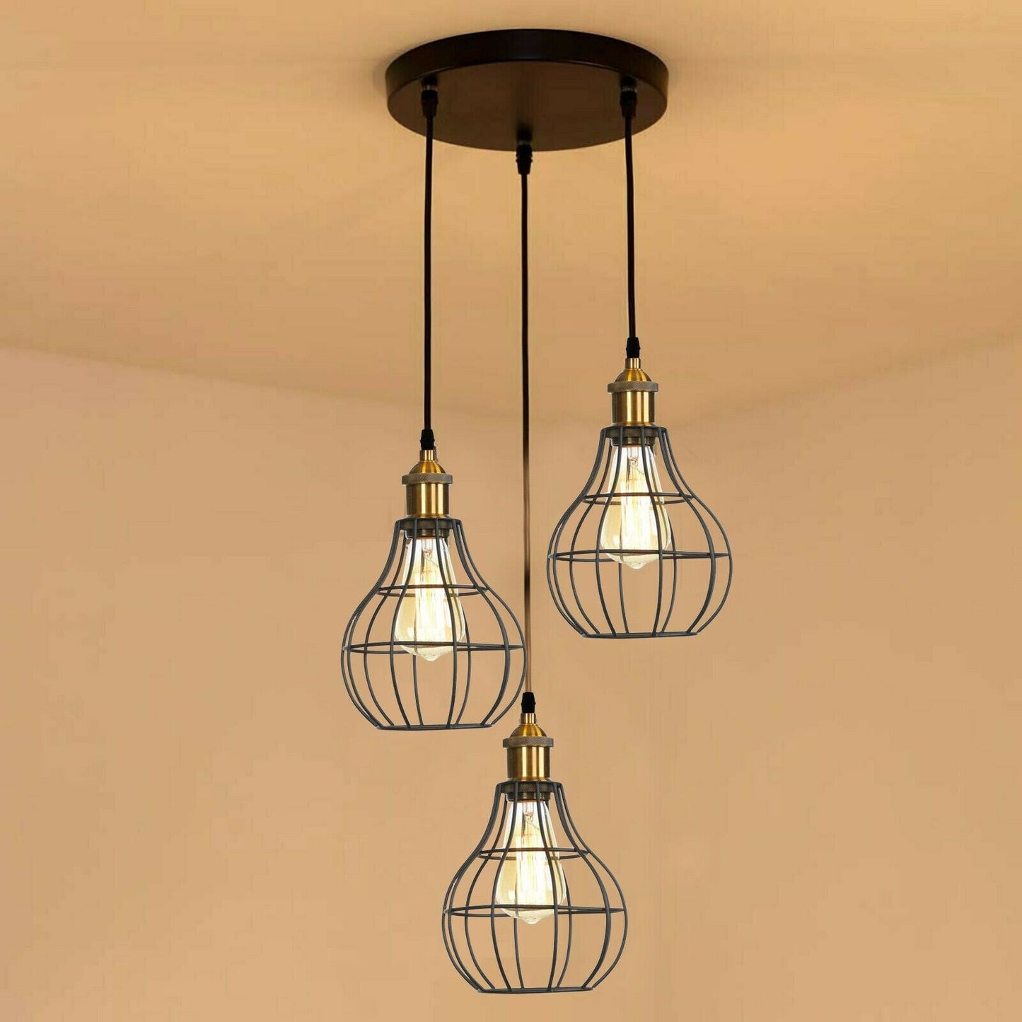 Vintage Industrial Wire Cage Style Retro Ceiling Pendant Light 3 Head