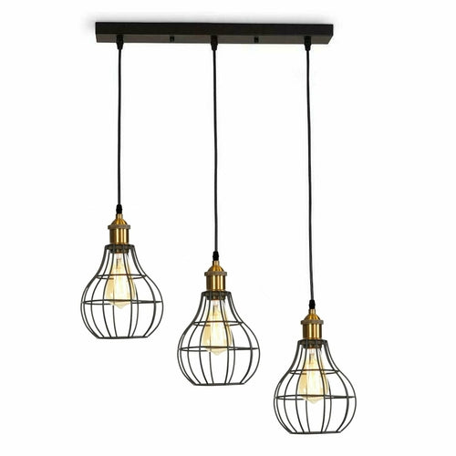 Vintage Industrial Wire Cage Style Retro Ceiling Pendant Light 3 Head