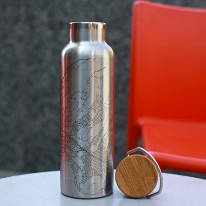 Sacramento - California Map Bottle with Bamboo Top in Matte Black