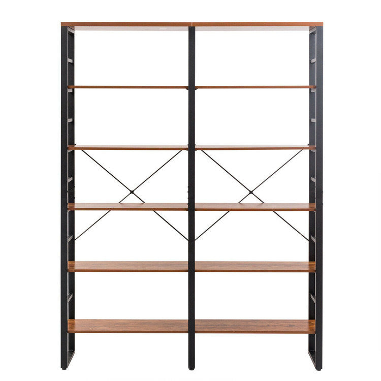 80 Inch Freestanding Industrial Double Wide 6-Shelf Bookcase