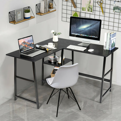 L-Shaped Corner Computer Desk with Storage Shelves