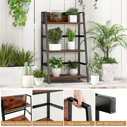 3-Tier Ladder Industrial Bookshelf with Metal Frame