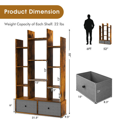 12-Tier Open-Back Freestanding Bookshelf with Drawer