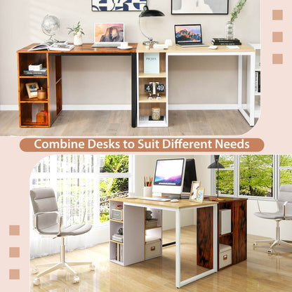 Computer Desk with 5 Side Shelves and Metal Frame