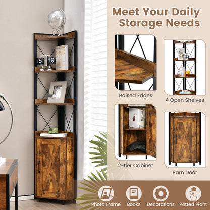 Tall Corner Storage Cabinet with 3-Tier Shelf and Enclosed Cabinet