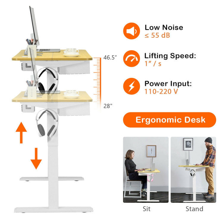 48-Inch Electric Standing Adjustable Desk with Control Panel and USB Port