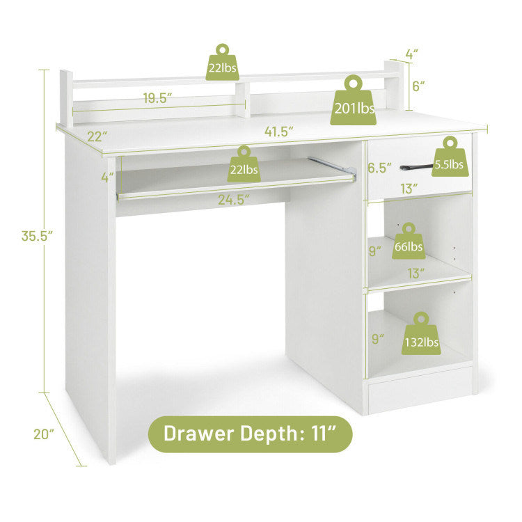 Study Laptop Table with Drawer and Keyboard Tray