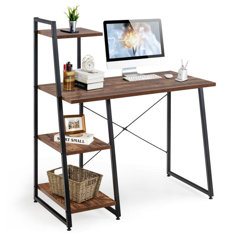 Compact Computer Desk Workstation with 4 Tier Shelves for Home and Office