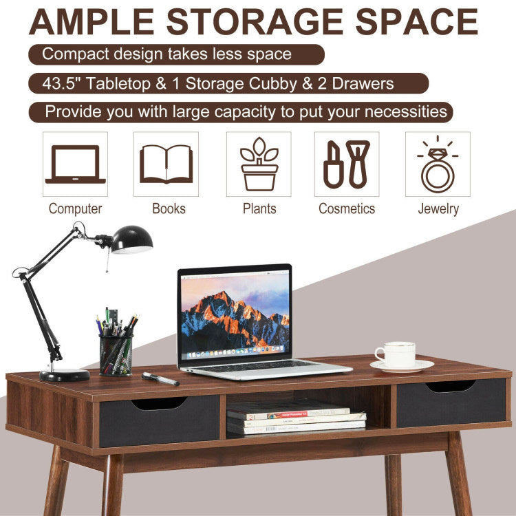 Stylish Computer Desk Workstation with 2 Drawers and Solid Wood Legs