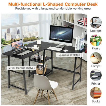 L-Shaped Corner Computer Desk with Storage Shelves