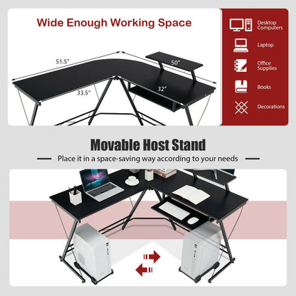 L Shaped Computer Desk Home Office Workstation with Movable Monitor Stand